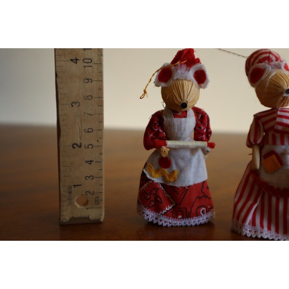 Lot 4 Corn Husk Christmas Ornaments Vintage Mouse Mice 4" Horsehair (?) Angel - Picture 2 of 13